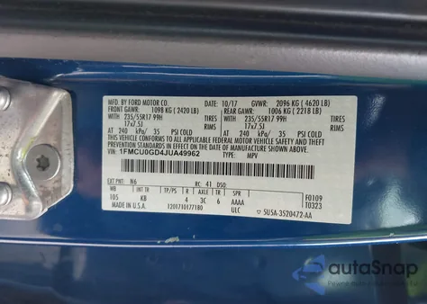 2018 Ford Escape Se z USA, uszkodzony, nr VIN 1FMCU0GD4JUA49962